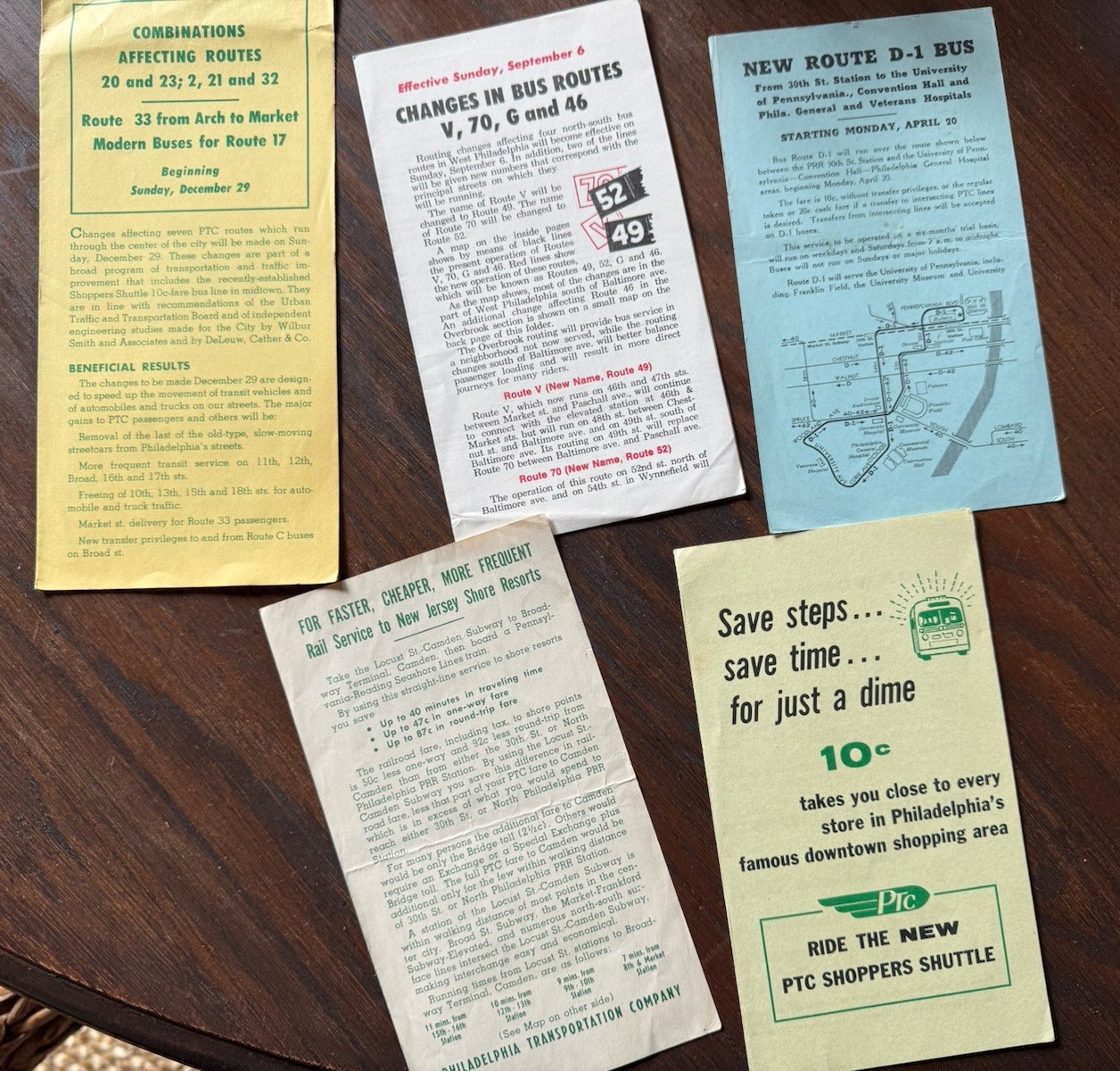 1953 PTC PHILADELPHIA TRANSPORTATION CO BROCHURES BUS ROUTE UPDATES
