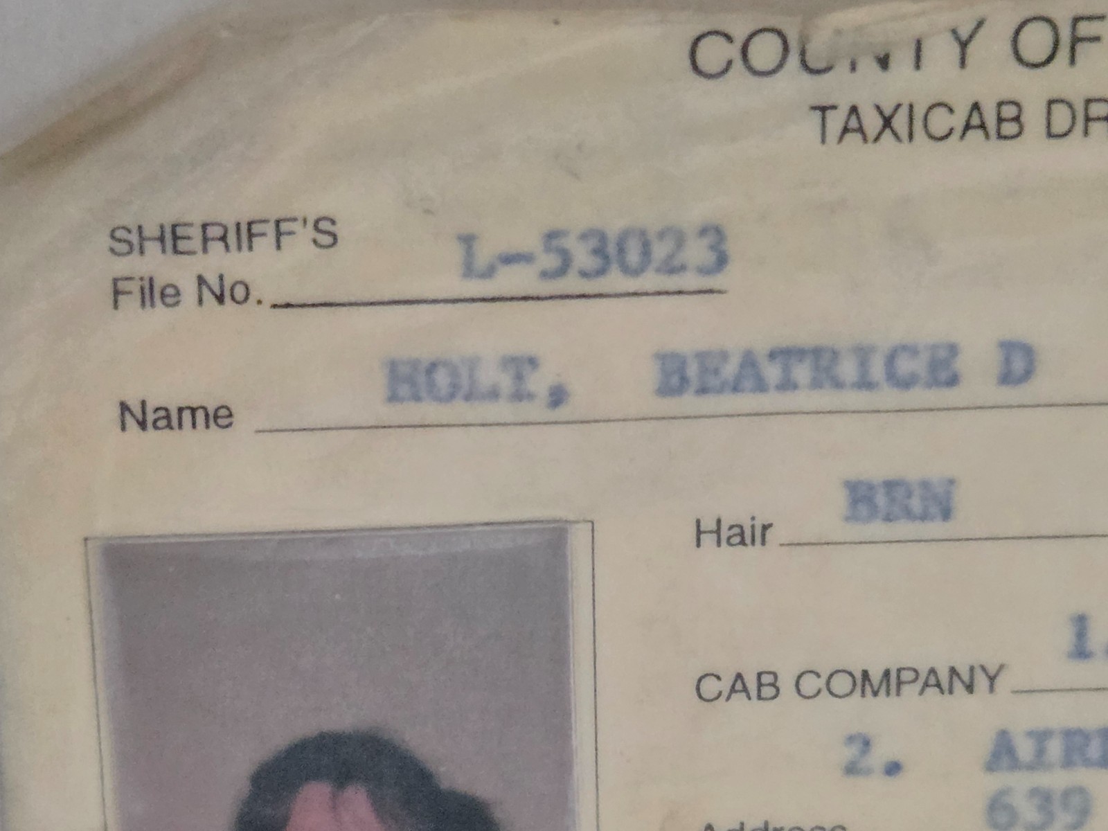 1996 San Diego Taxicab Female Driver’s Identification Card for 3 Companies