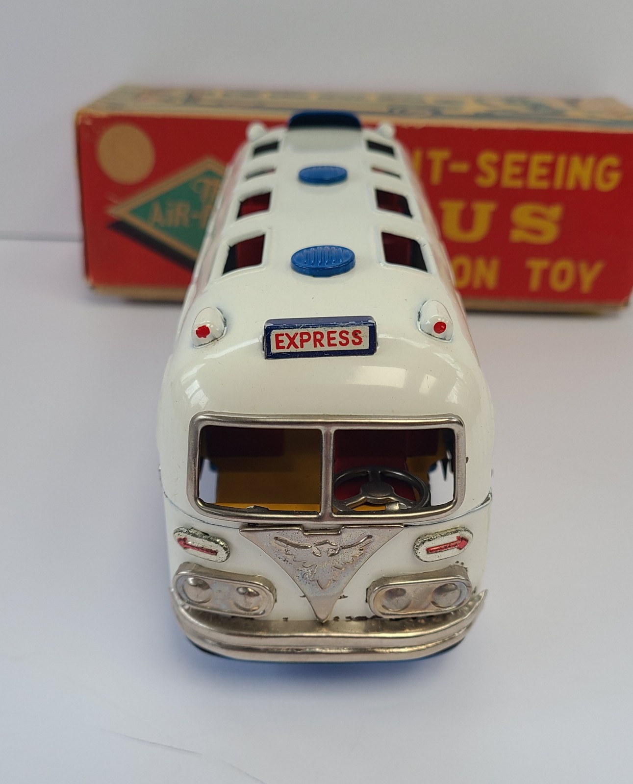 VINTAGE SSS JAPAN TIN FRICTION BUS AIR PORTER SIGHT SEEING WITH BOX 1950’S