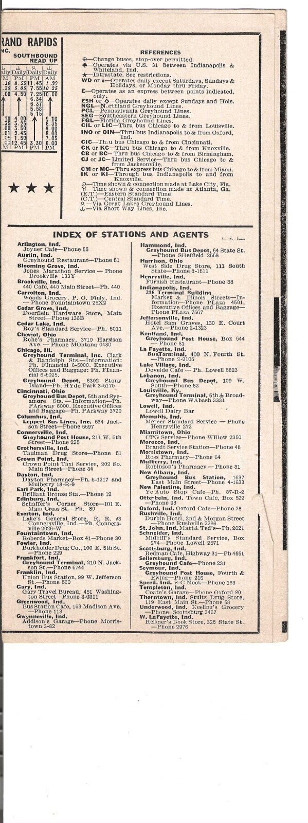 Vintage January 7, 1954 Pennsylvania Greyhound Bus Time Table 1003