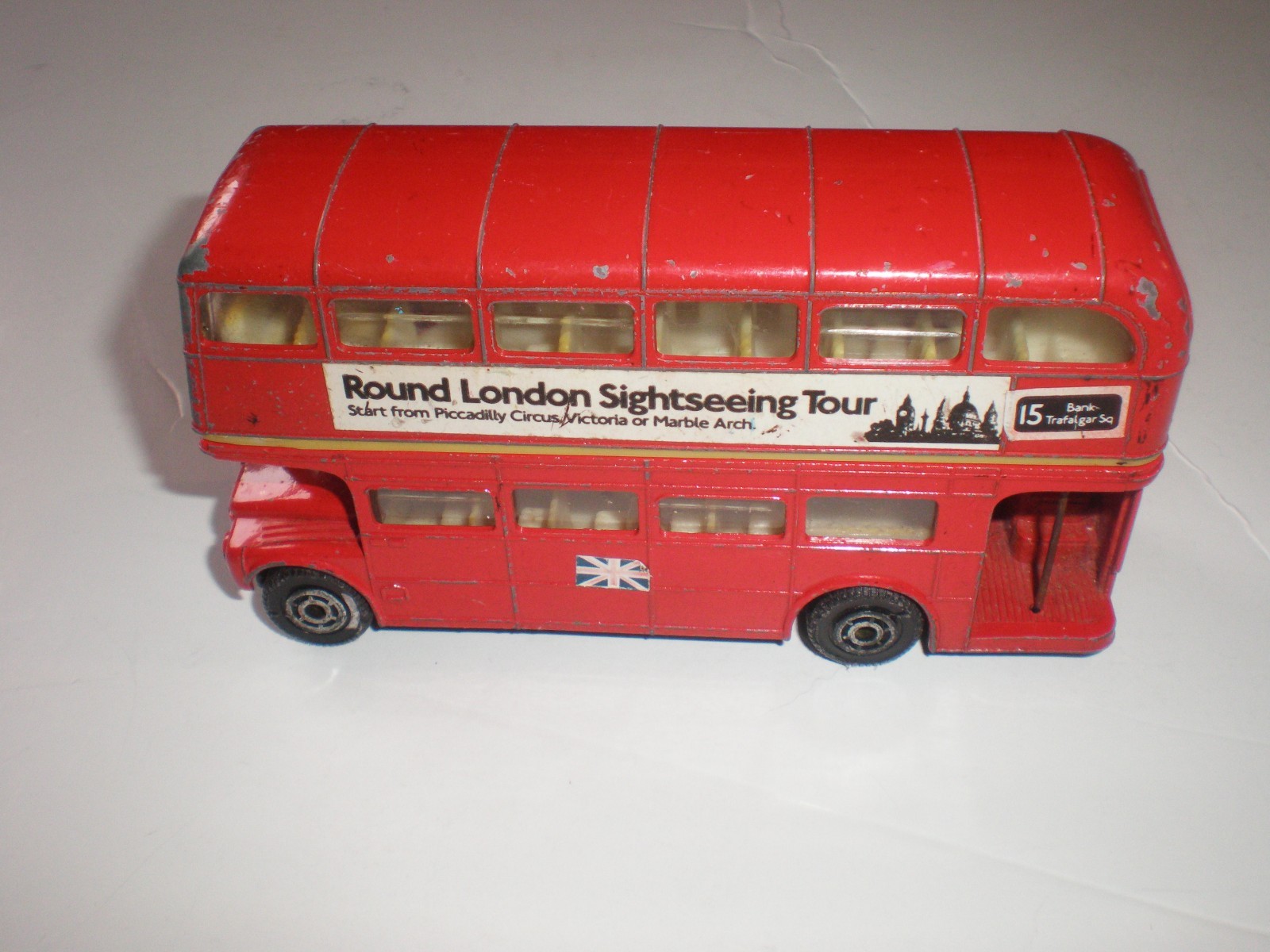 Vintage Round London Sightseeing Tour Double Decker Bus #15 Red Metal
