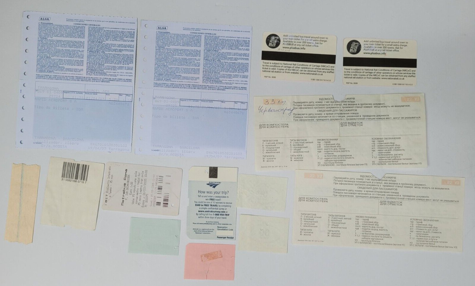 15 Travel tickets – USA, UK, Bulgaria, Germany, Spain, Ukraine bus, train, metro