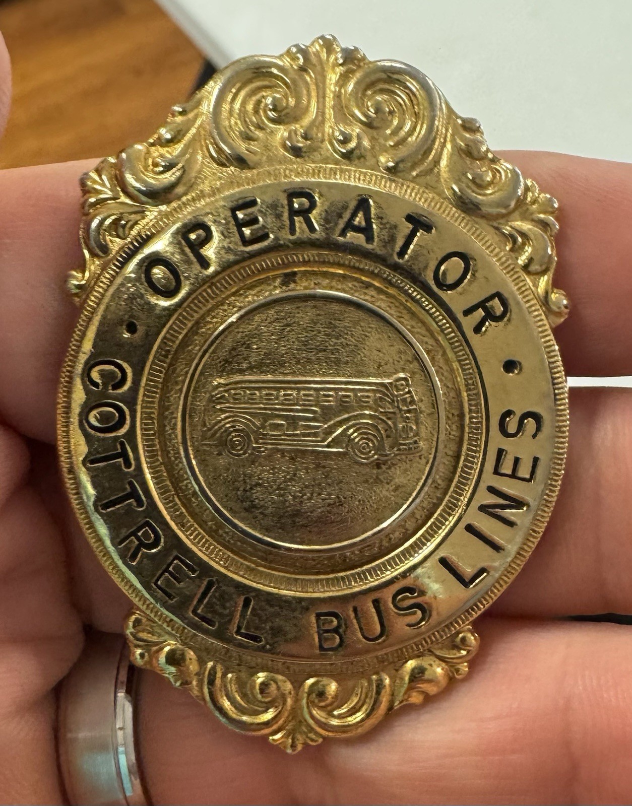 Vintage 1920s Conttrell Bud Lines Operator Metal Hat Badge 2.5″
