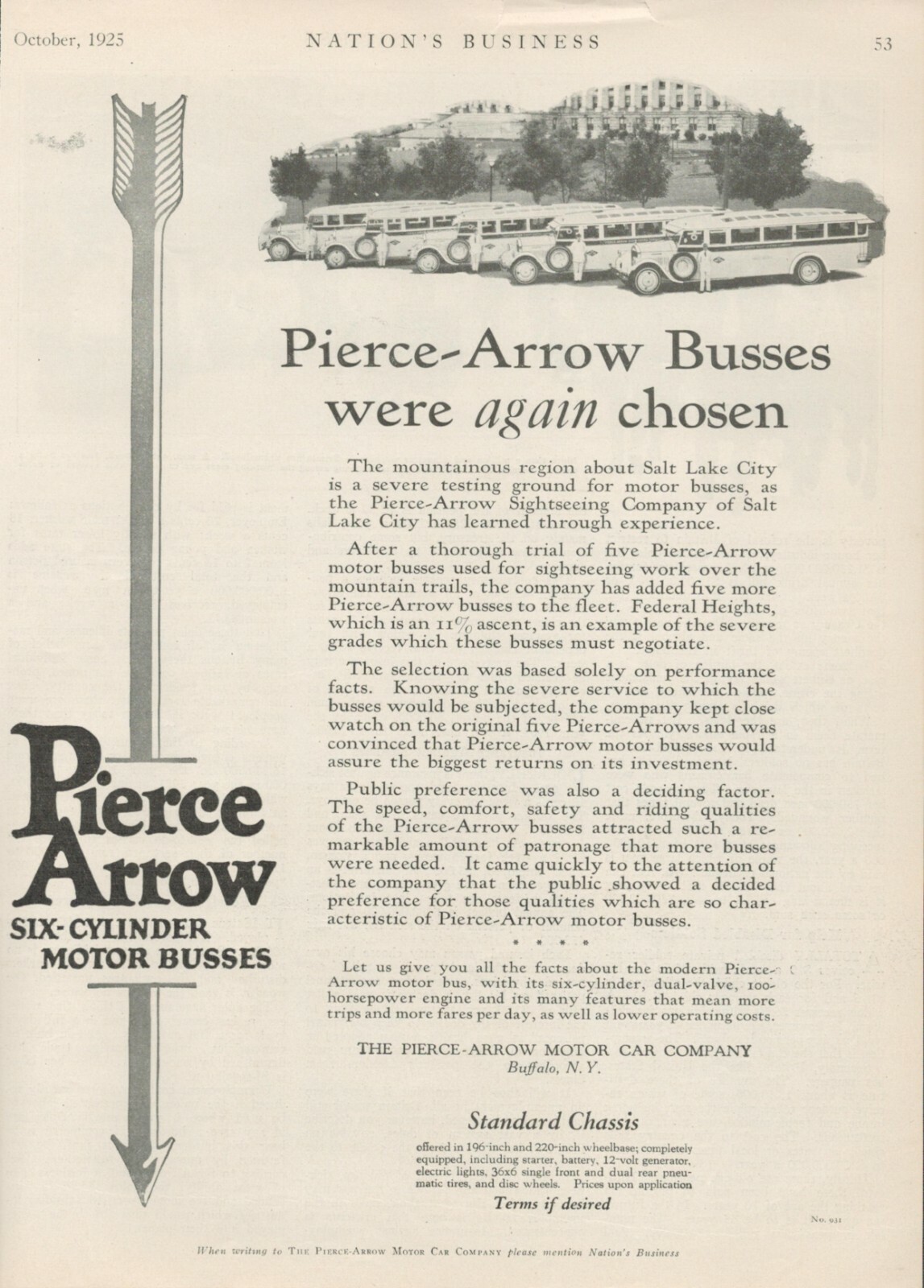 1925 PIERCE ARROW MOTOR BUS Vintage Print Ad Salt Lake City UT Sightseeing Fleet