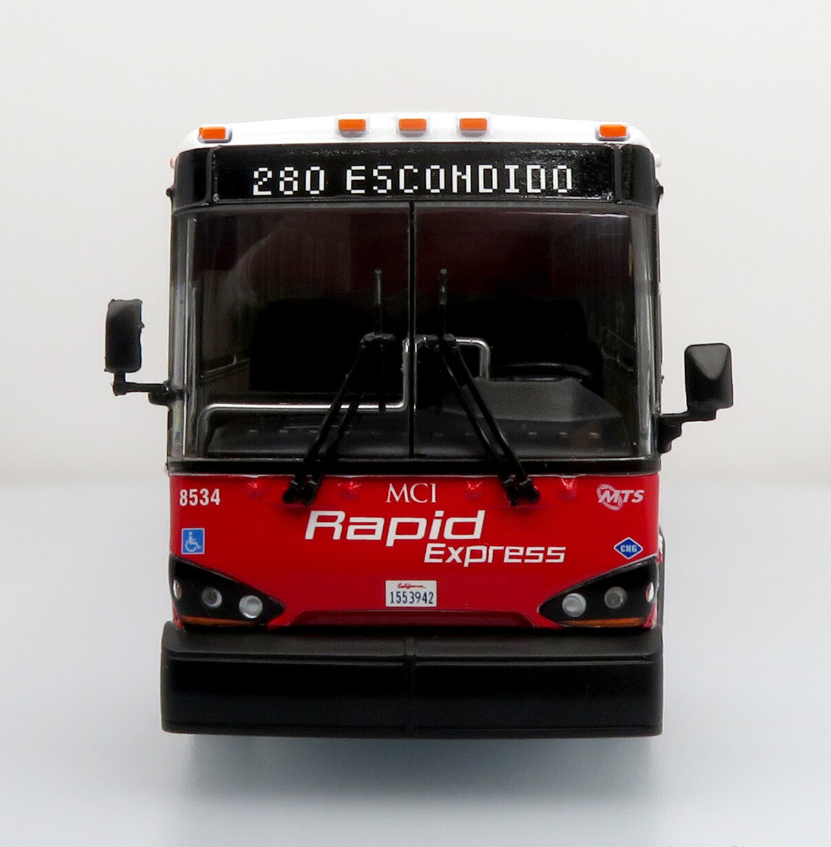 MCI D4500CT Coach Bus San Diego CA-MTS Rapid Exp 1:50 Scale Iconic Replicas New!
