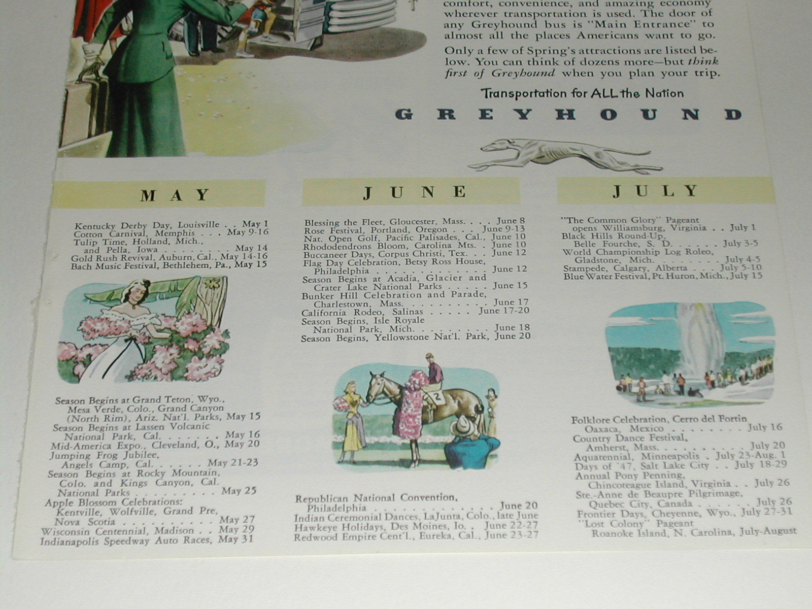 1948 GREYHOUND Bus advertisement, Spring Attractions blossoms