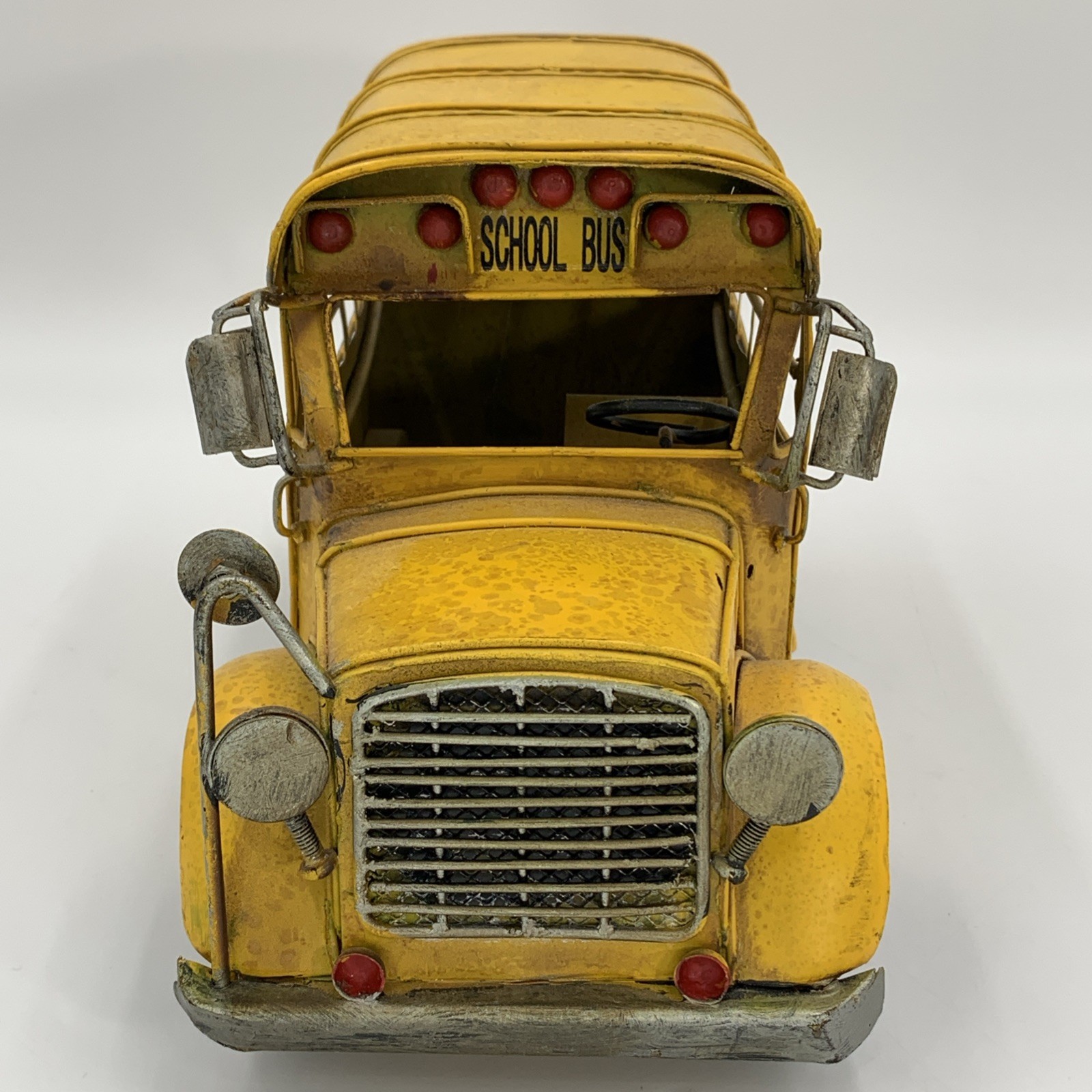 Vintage Style Yellow Metal School Bus Model Rustic Decor Worn Finish Free Ship