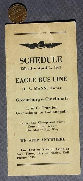 1927 Indianapolis Greensburg Sunman Cincinnati L&C Traction Bus Lines leaflet —