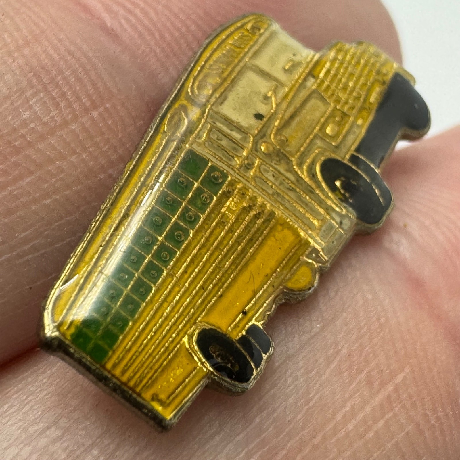 Vintage Yellow School Bus Transportation Enamel Lapel Pin