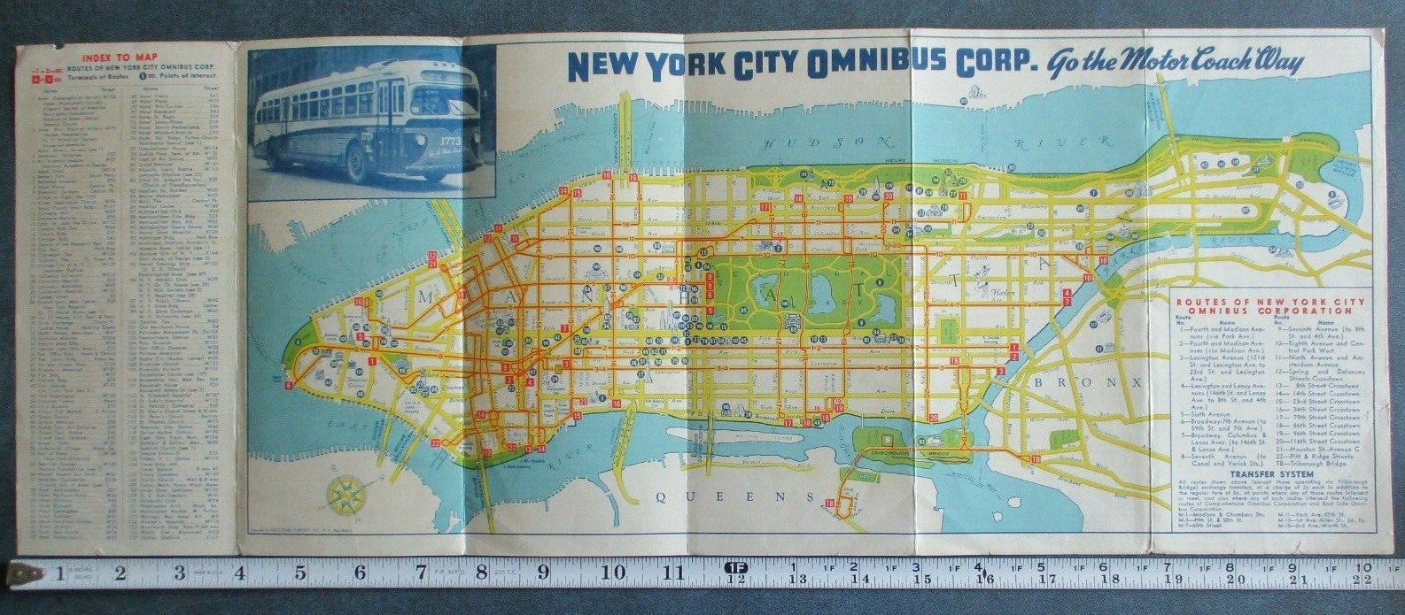 Rare 1955 New York City NYC Bus Motor Coach Omnibus Map Guide 8.5×22.5″