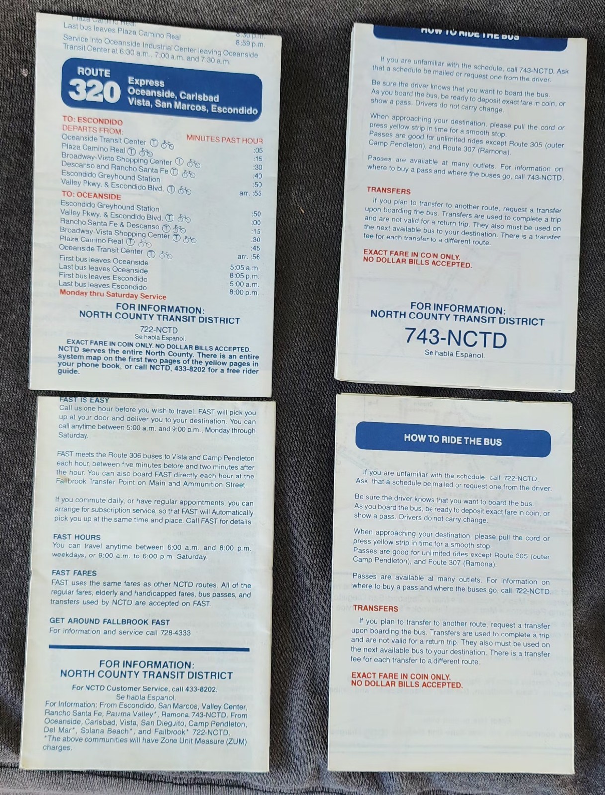 Rare “1985” Vtg. SoCal Transit Bus Schedule Map Lot NCTD RTD Oceanside Pendleton