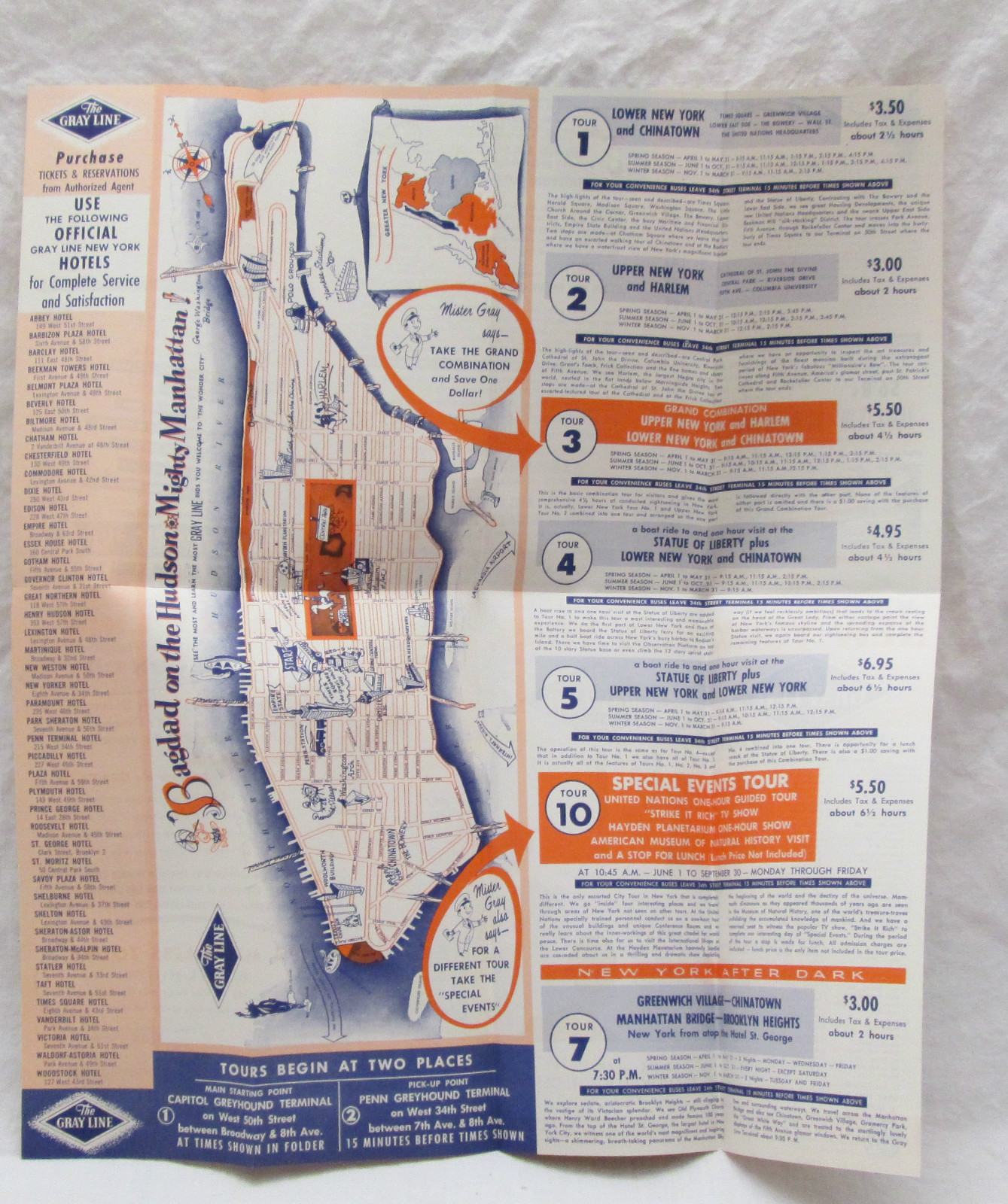 Vintage 1957 Seeing New York Gray Line Tour Brochure Tour Guide Map Advertising