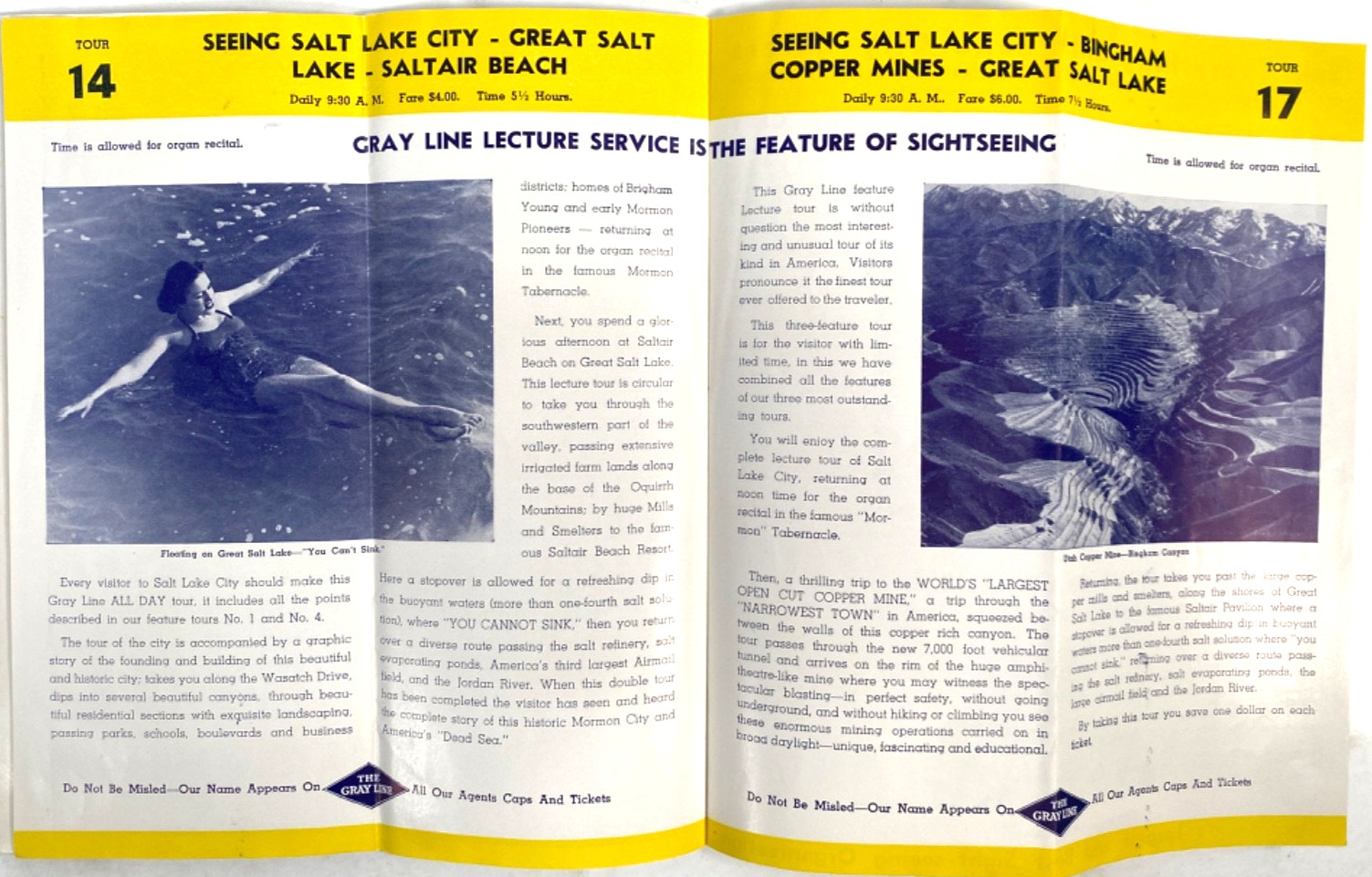 1940s THE GRAY LINE BUS SYSTEM advertising brochure and map SALT LAKE CITY, UTAH