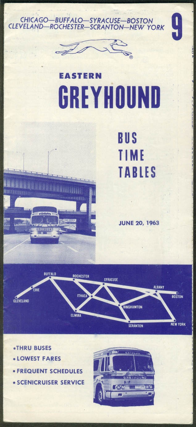 Eastern Greyhound Bus Timetables 6/20 1963 Chicago-Syracuse-Cleveland-Boston-NY