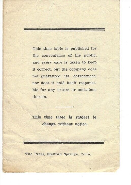 1927 Hartford Storrs Schedule Automotive Transport Lines Gary Transportation Co