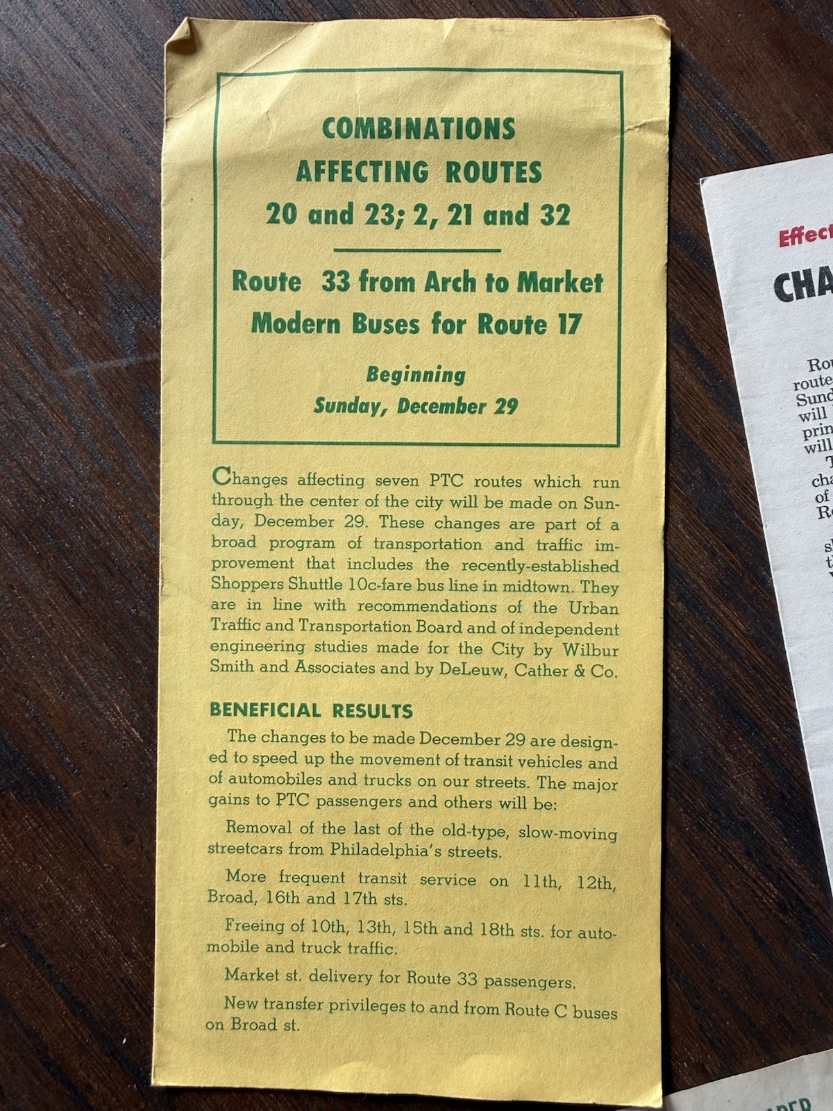 1953 PTC PHILADELPHIA TRANSPORTATION CO BROCHURES BUS ROUTE UPDATES