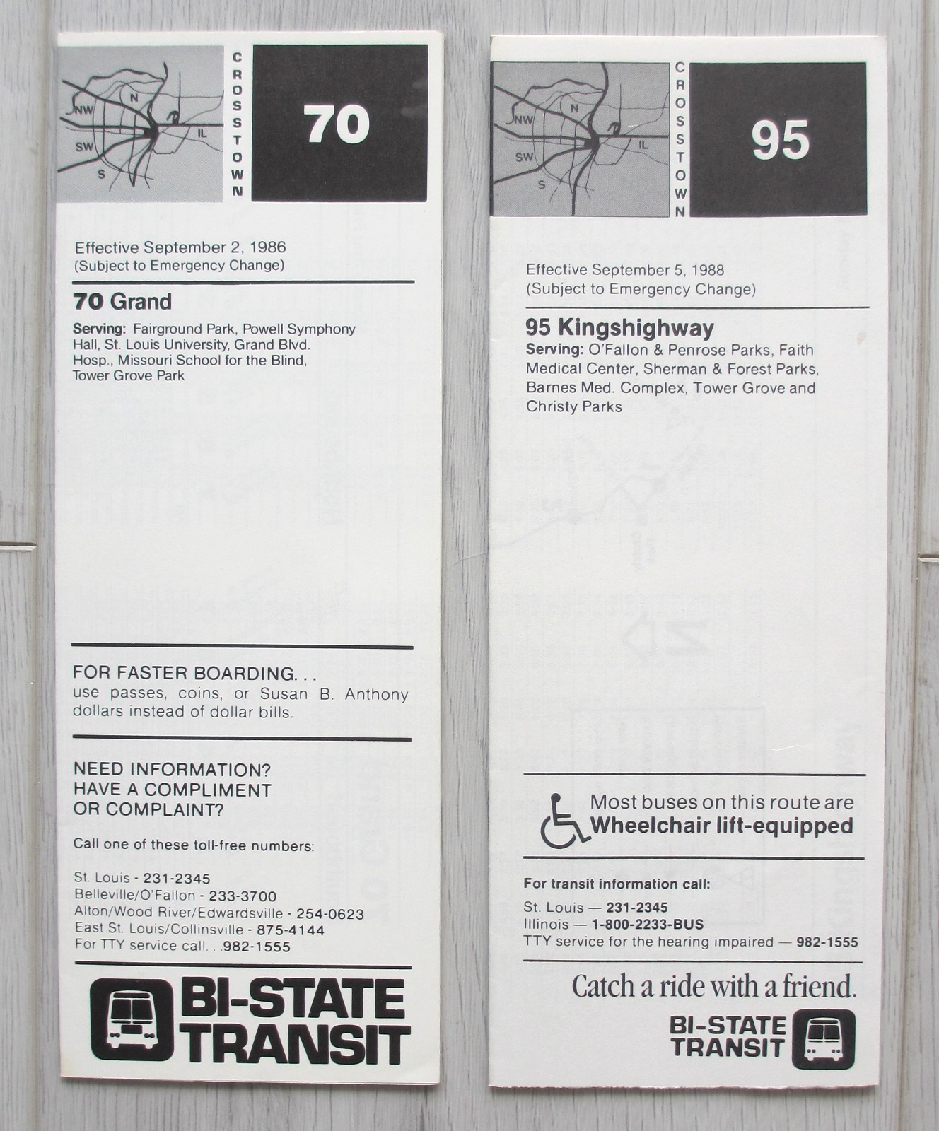 Lot of 2 Vintage 1980s Bi-State Transit St. Louis Bus Timetables Kingshighway MO