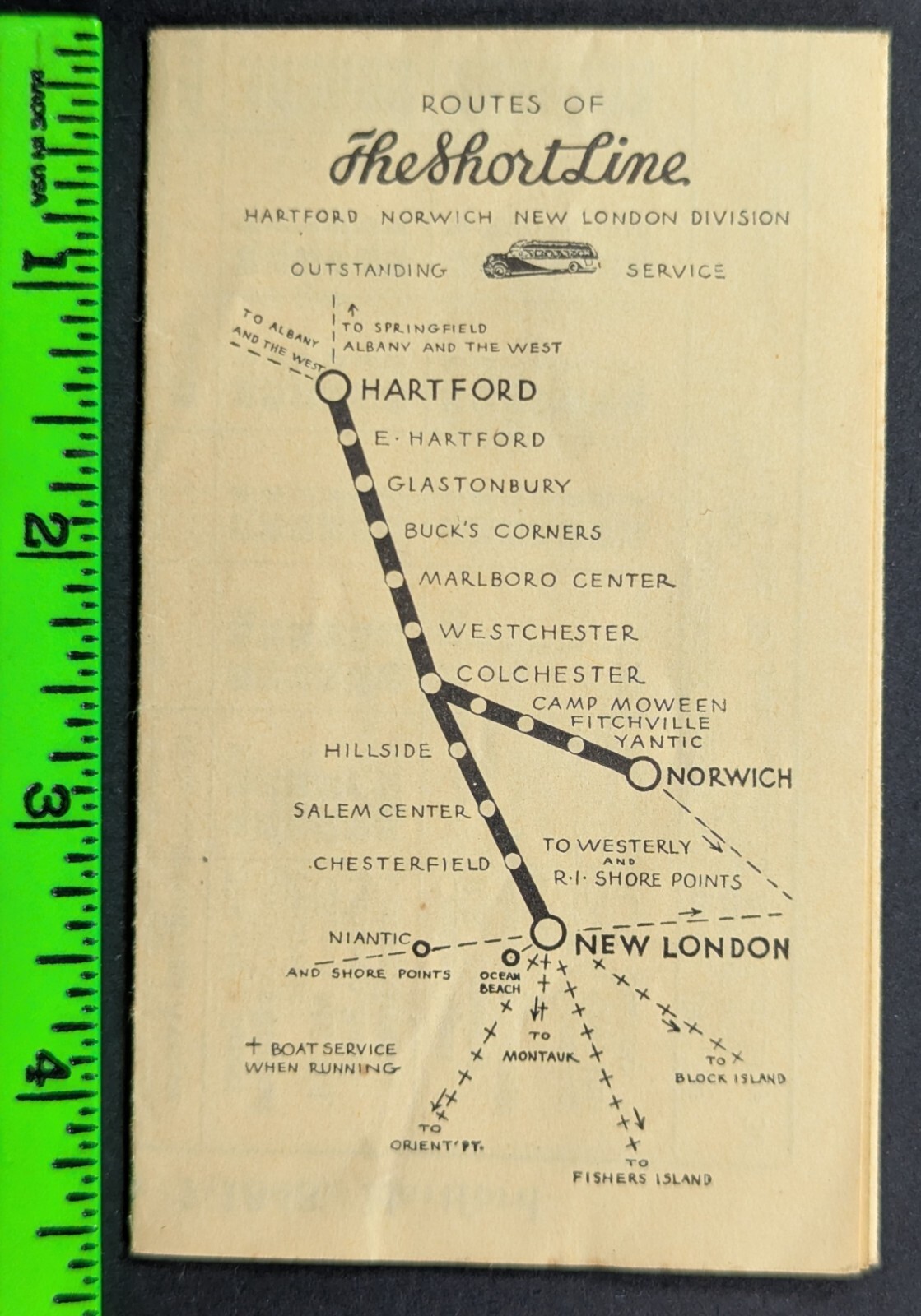 Antique 1939 Short Line Bus Map Route Schedule Foldout