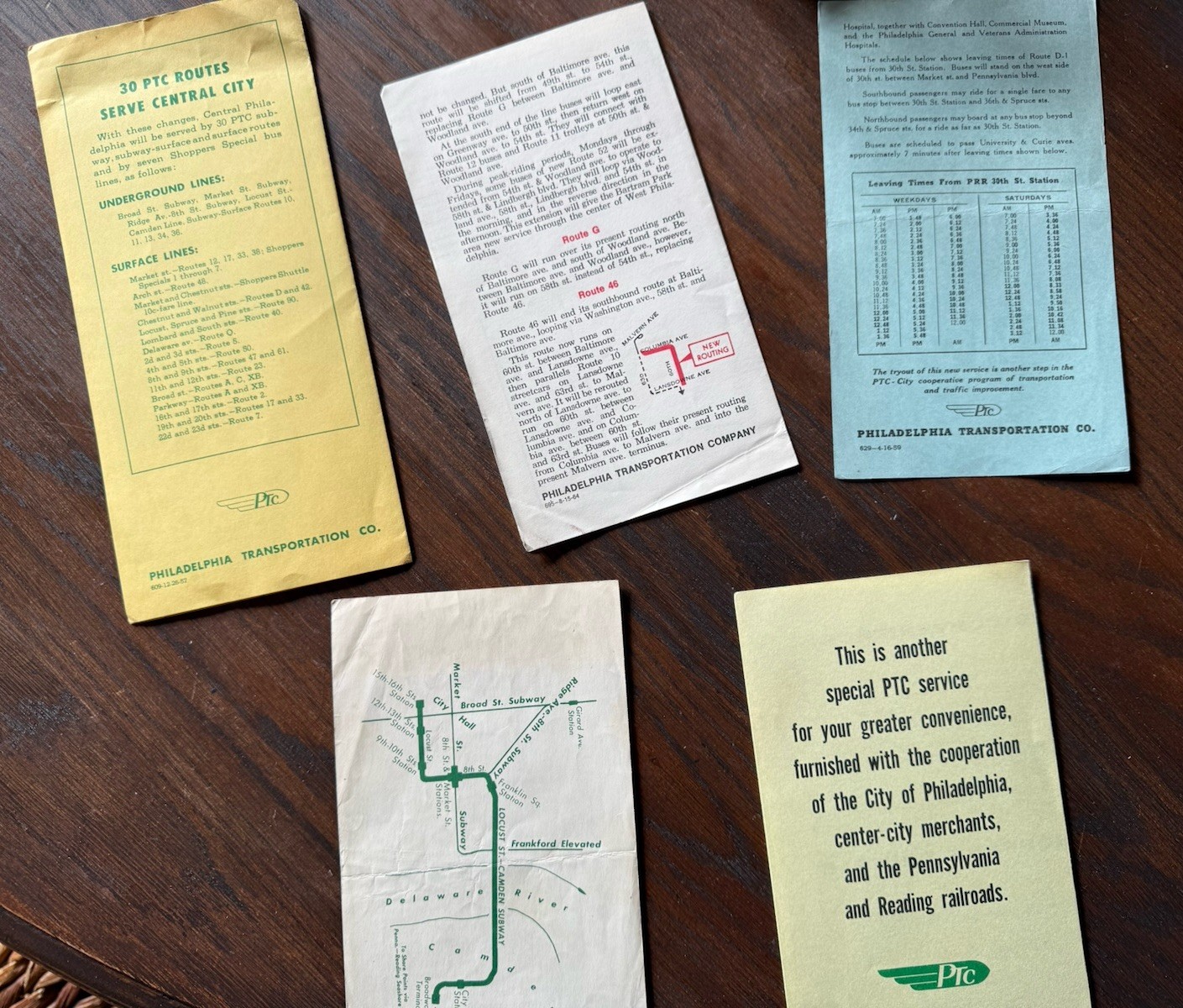 1953 PTC PHILADELPHIA TRANSPORTATION CO BROCHURES BUS ROUTE UPDATES