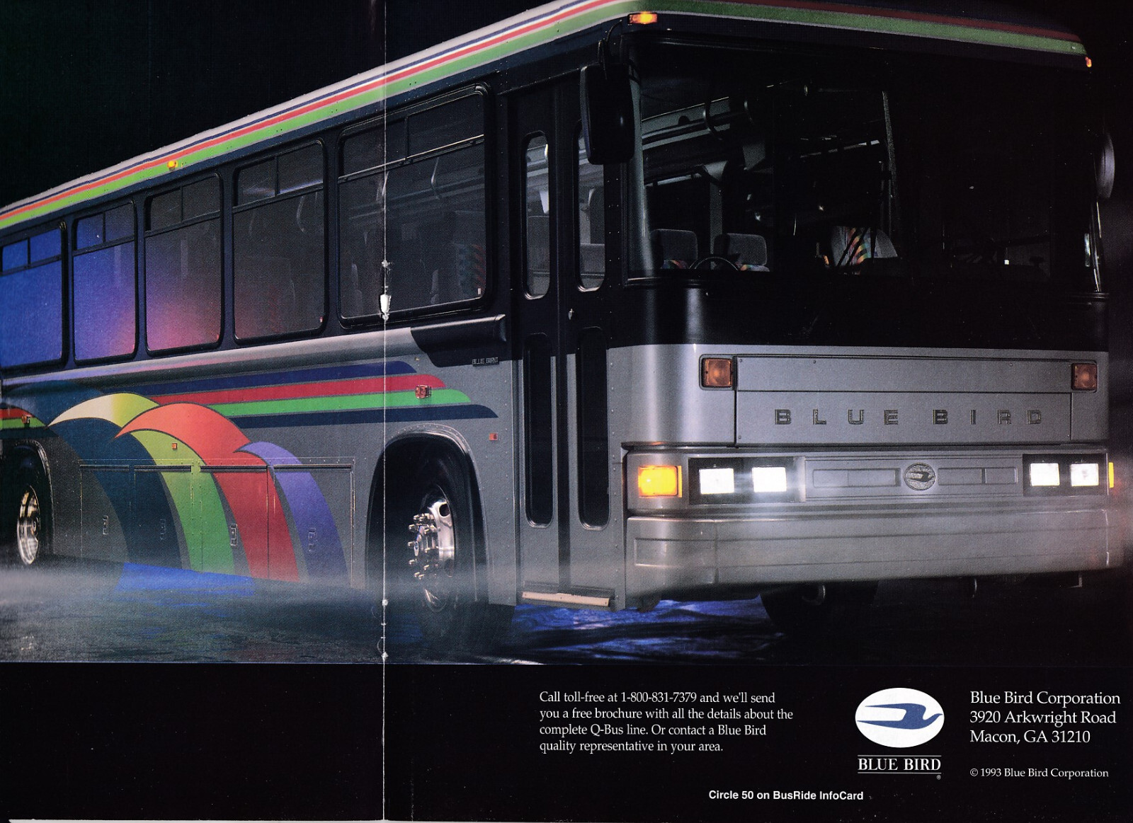 1993 Blue Bird Q-Bus, Lovely 2-Page (Joined) Magazine Ad – USA Shipping: $3.60