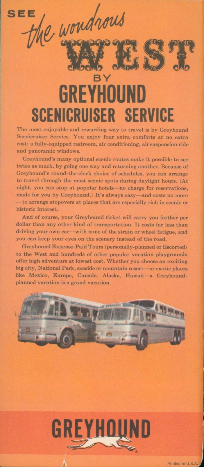 c1960 WEST By Greyhound Bus Scenicruiser Brochure Service Tours Station USA