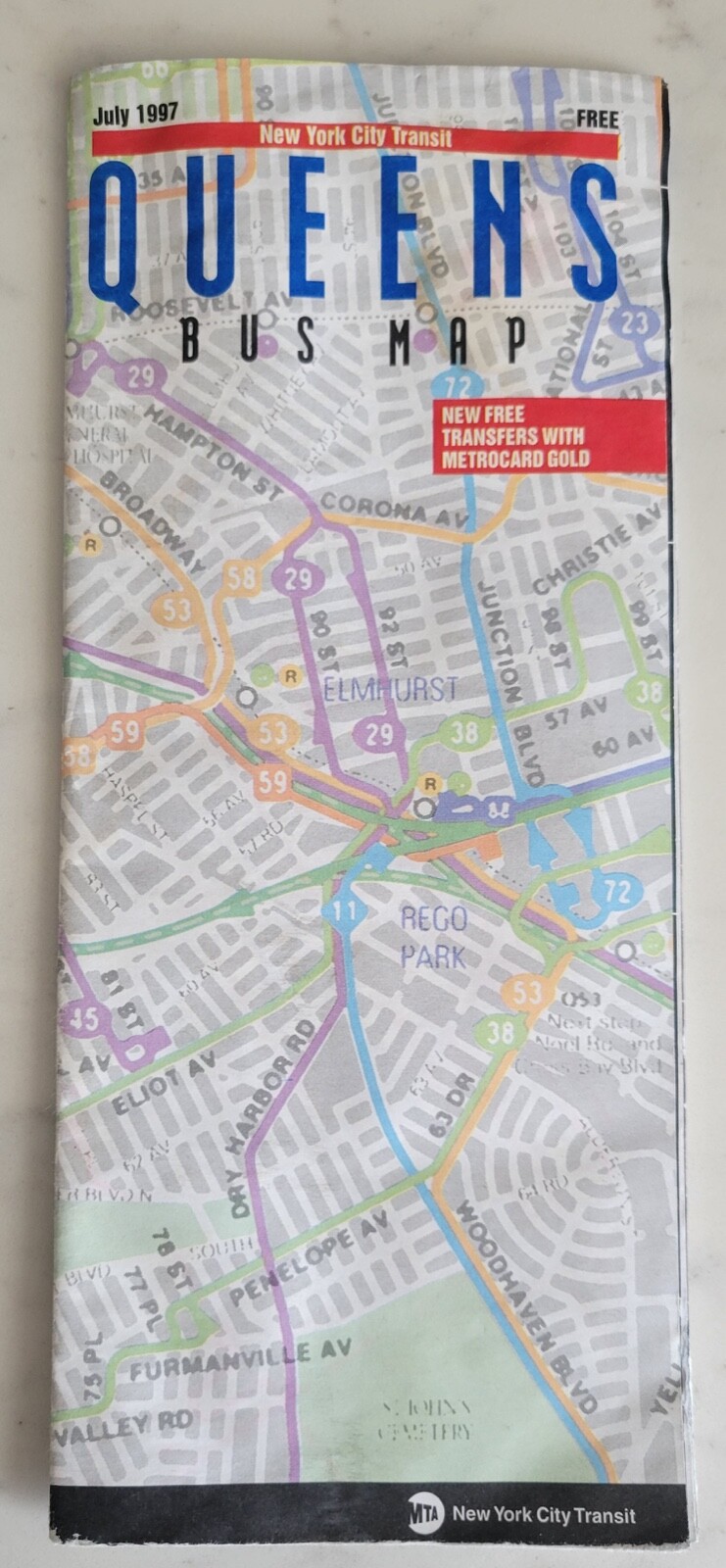 Vintage 1997 ~ July Queens New York Bus Map New York City ~ NYC Transit MTA