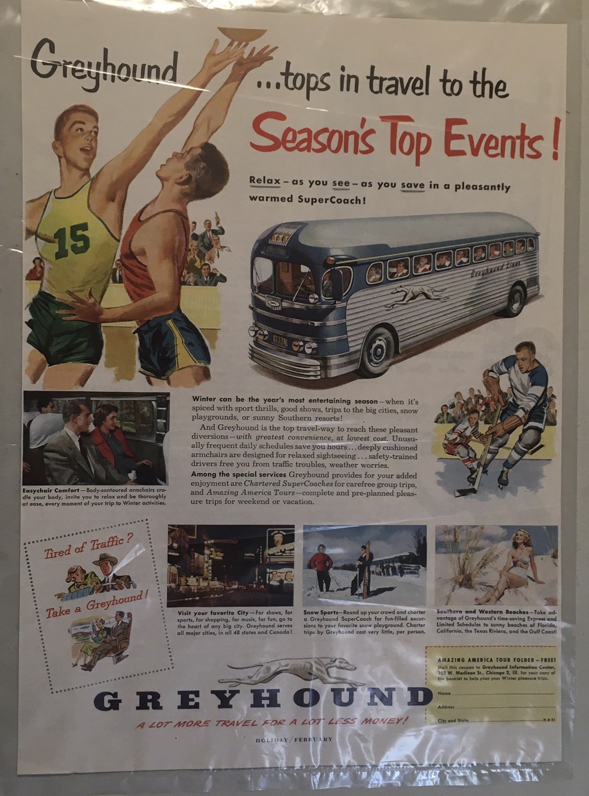 1951 Greyhound Bus Magazine Print Ad Season’s Top Events