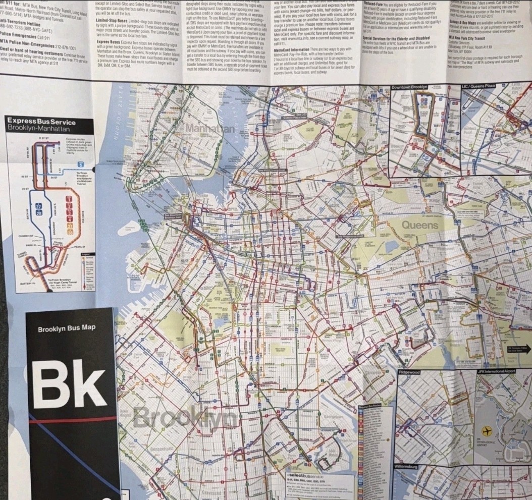 Full Size MTA Transit Brooklyn New York Bus Route Travel Map August 2022 🚍