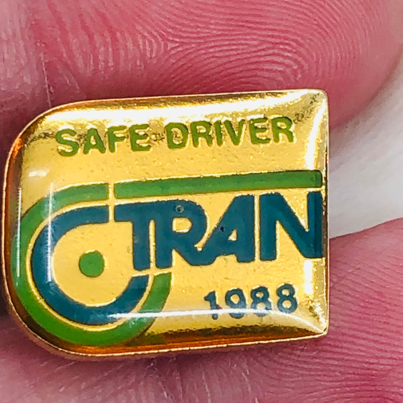 Vtg 1988 CTran Bus Driver Safety Award Enamel Lapel Pin Vancouver WA Transit