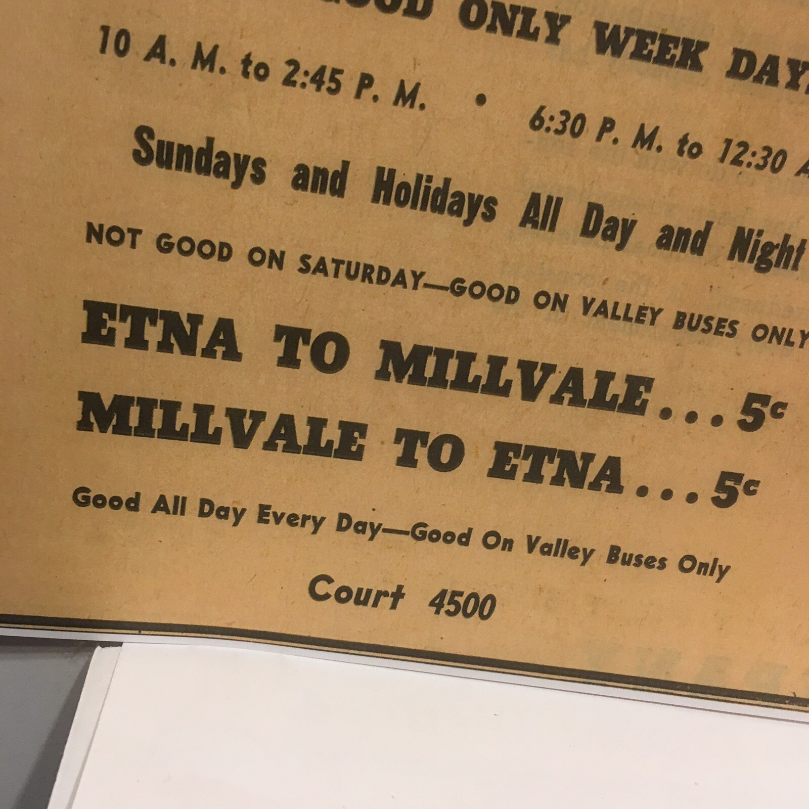1941 Harmony Short Line Bus Service Etna To Pittsburgh, Millvale 5 Cents Fare Ad