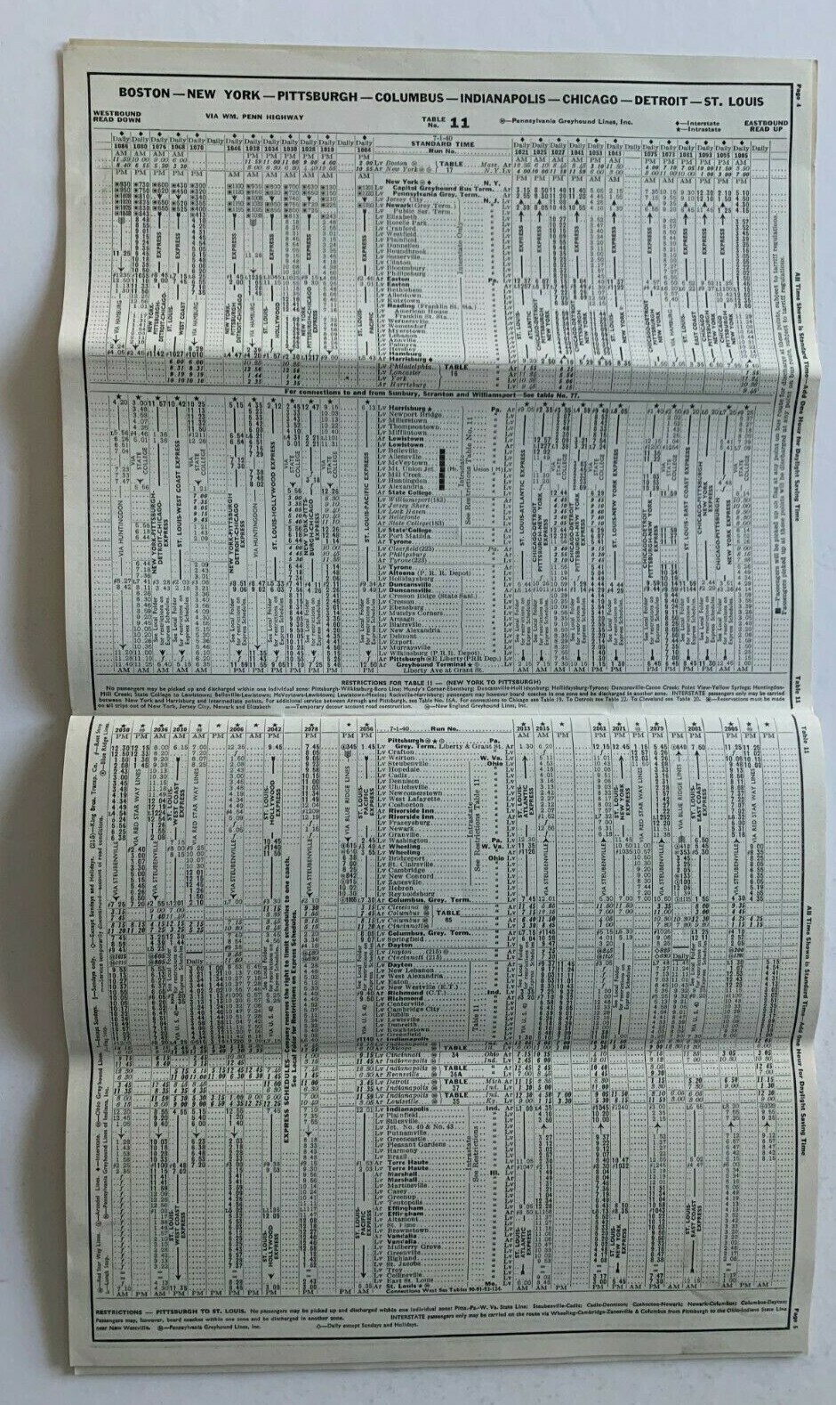 Vintage Summer June 1940 Greyhound Lines Bus Timetable Brochure schedules map