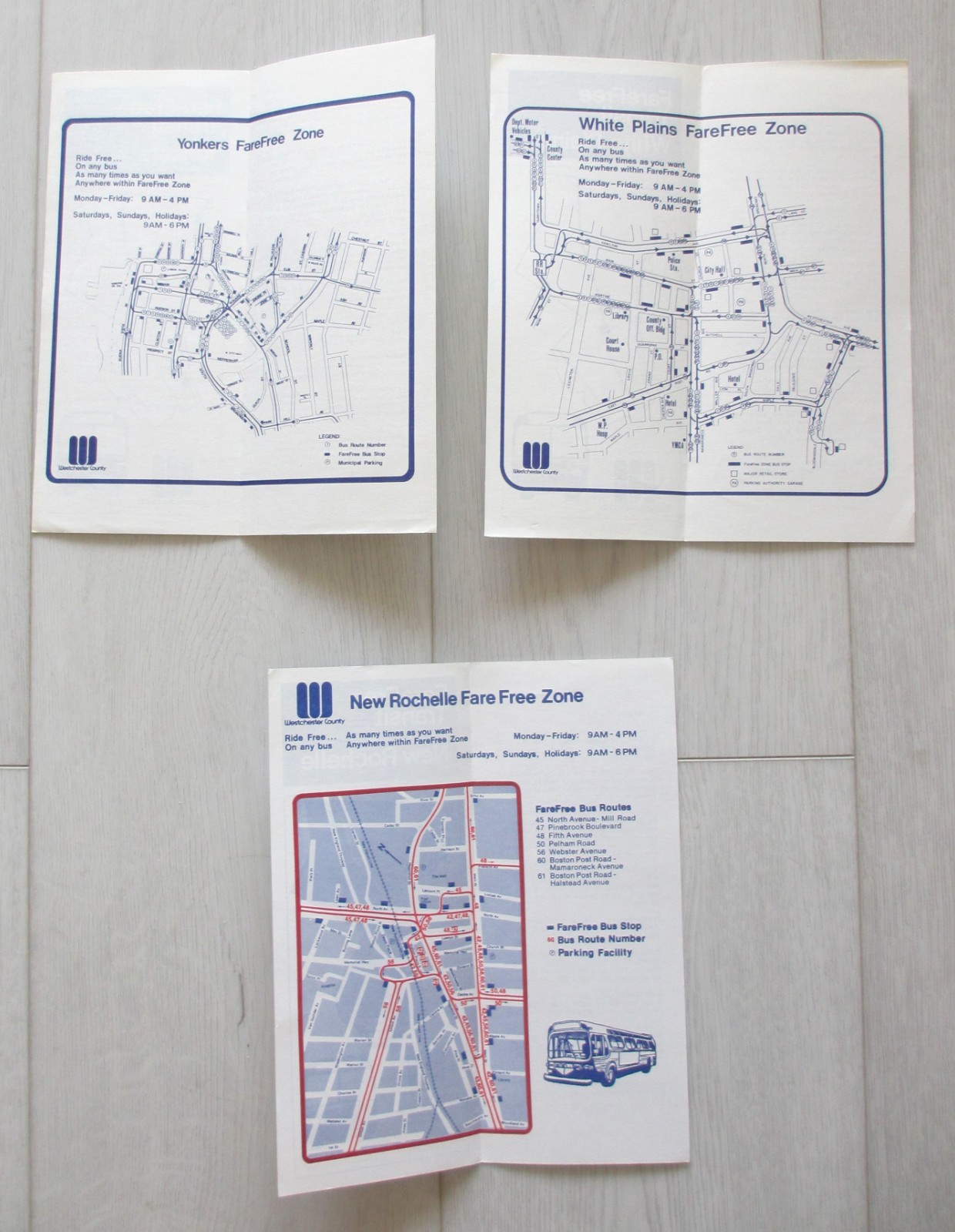 Lot of 5 Vintage Westchester County DOT Bus Timetables White Plains New York NY