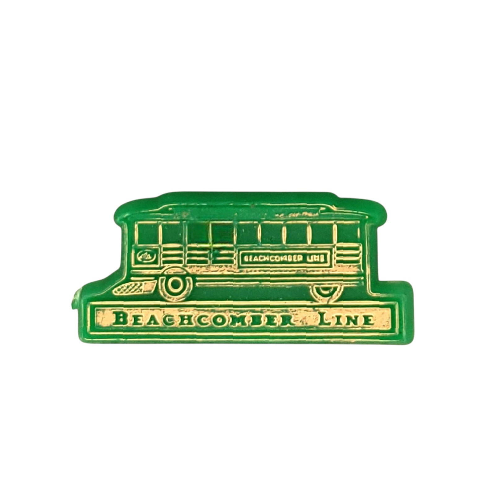 Vintage Beachcomber Line Trolley Car Lapel Pin Green Plastic Transit Pin