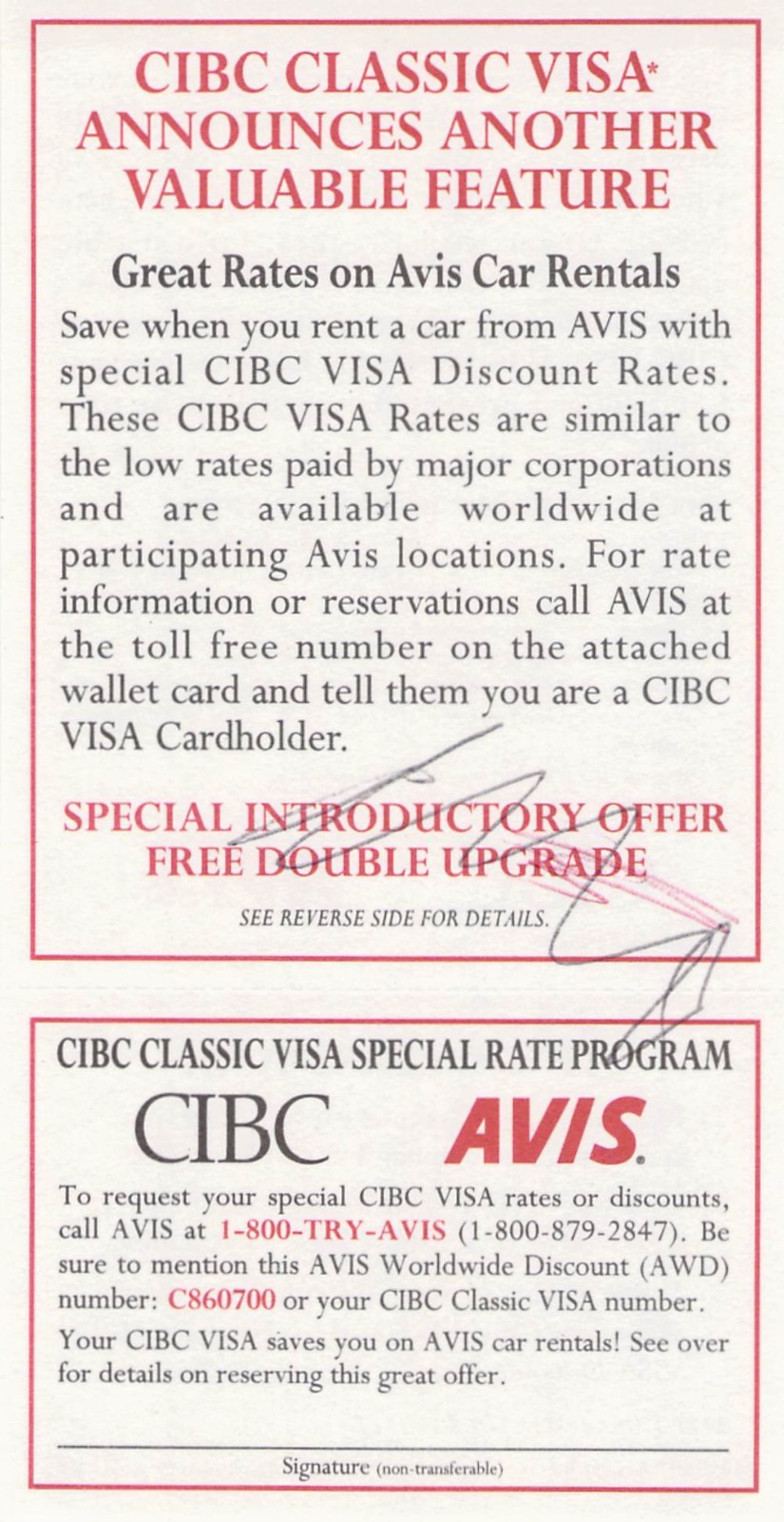 Vtg CIBC Classic VISA Avis Car Rental Coupon Discount 1993 Canada Travel Card