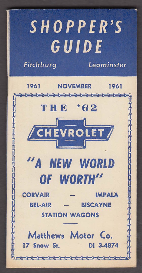 Fitchburg & Leominster Street Ry Schedule Shopper’s Guide 11 1961 1962 Chevrolet