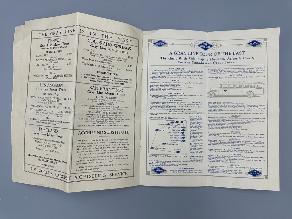 1920s GRAY LINE BUS Motor Tours SALT LAKE CITY Advertising Travel Brochure