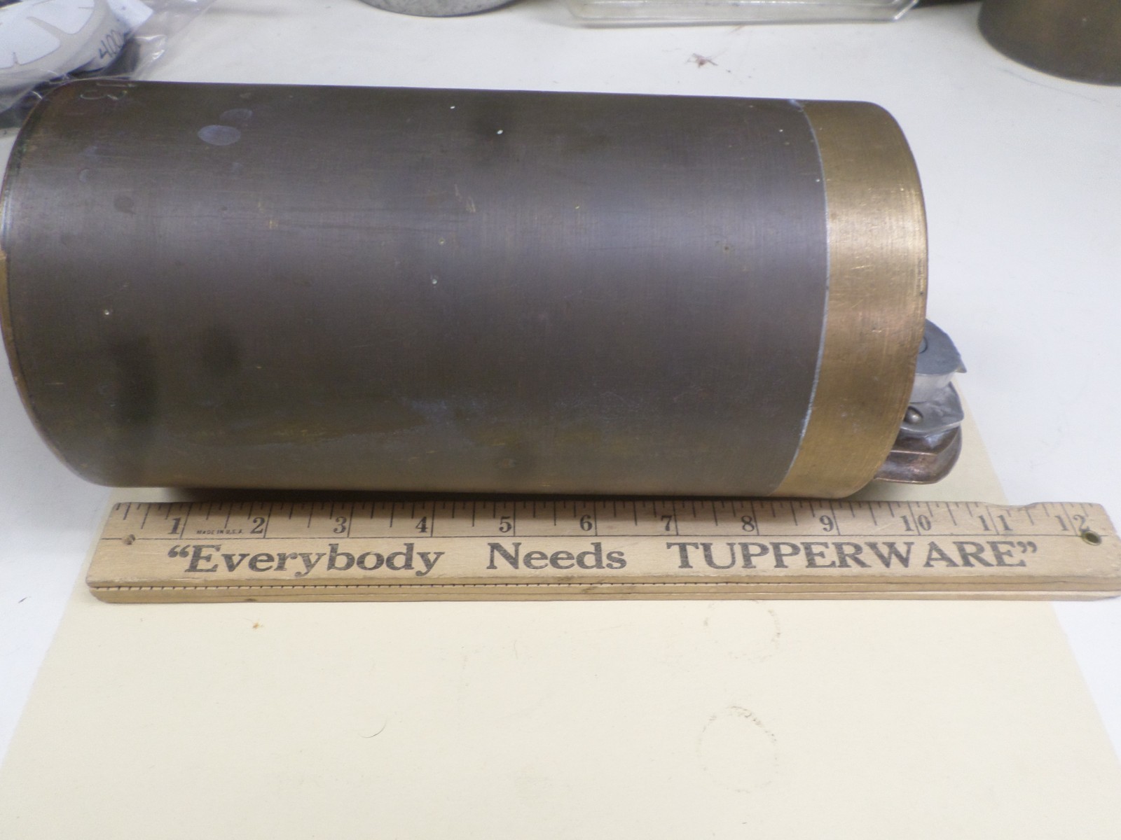 Vintage Diamond Mfg Brass Fare Box Money Vault Cylindrical 9″ X 4-3/4″ #13 DART