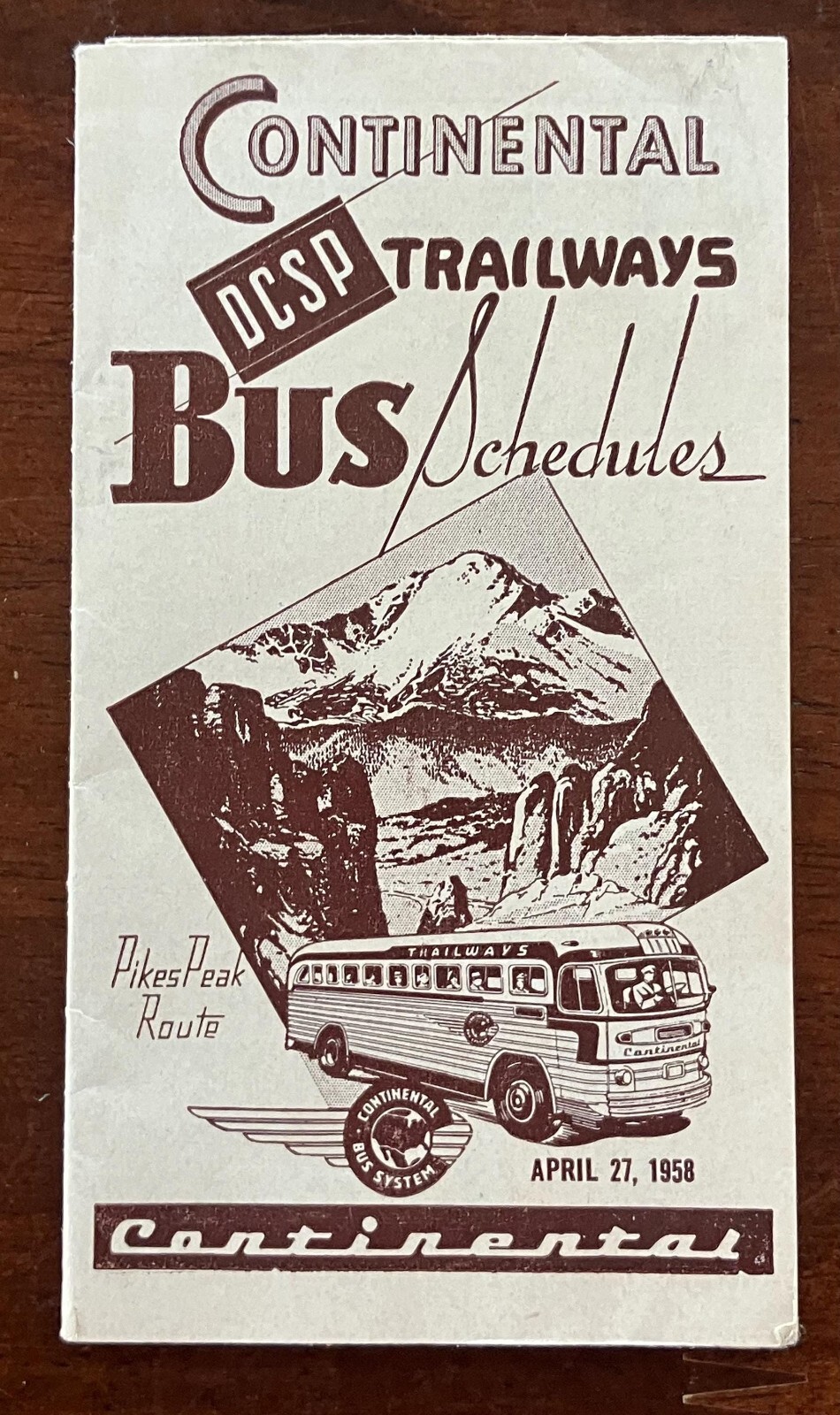 1958 Continental Trailways Bus Schedule Pueblo Colorado Springs Denver Transport