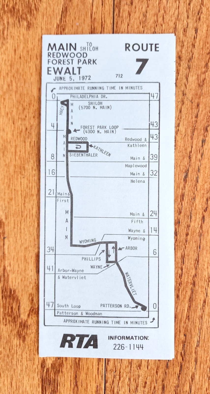 RTA MIAMI VALLEY REGIONAL TRANSIT AUTHORITY BUS TIME TABLE ROUTE 7 DAYTON OHIO