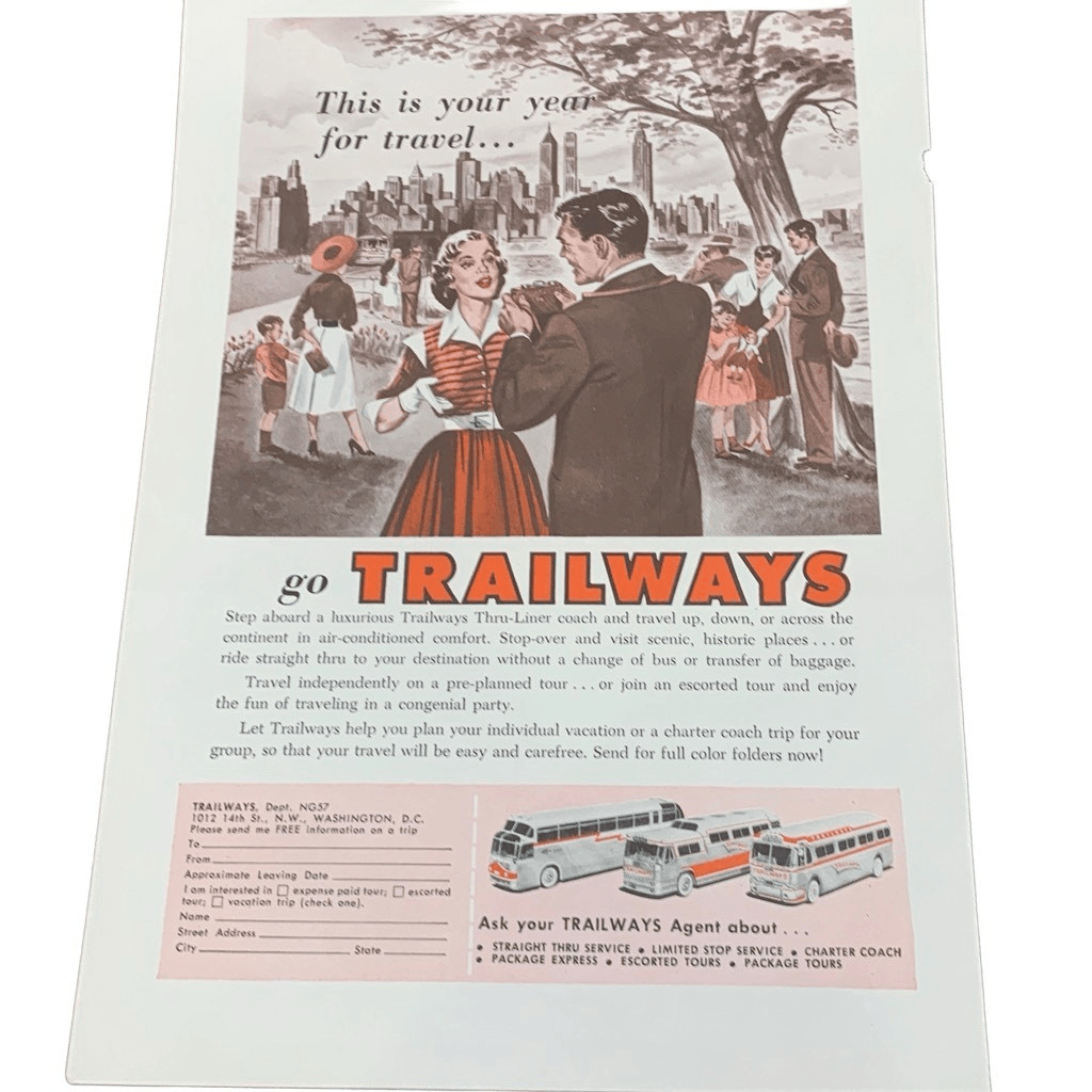 Vintage 1957 Trailways Your Year for Travel Ad Advertisement