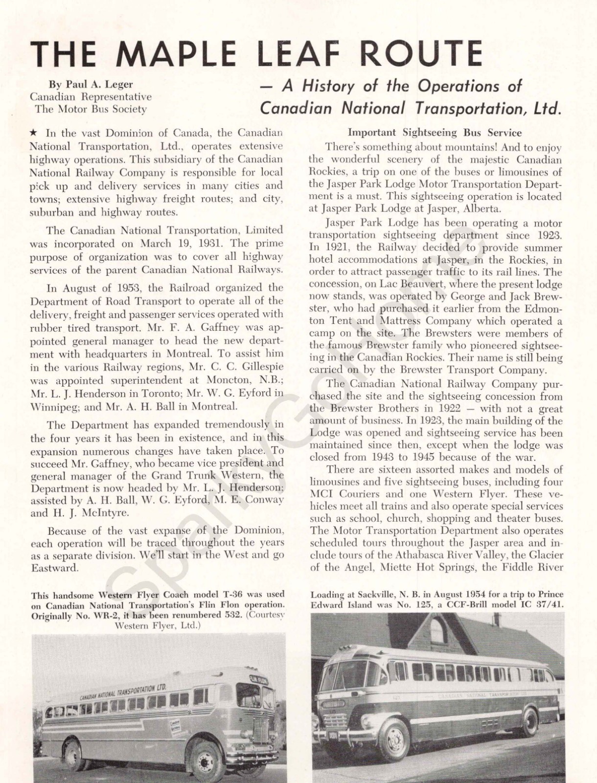 Canadian National Transportation, Ltd Bus Rail History Article Photos 1957
