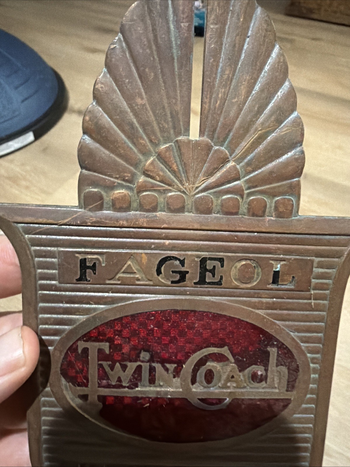 1950s Vintage Fageol Twin Coach Canada Bus Badge Enamel Plate Bronze Copper Sign