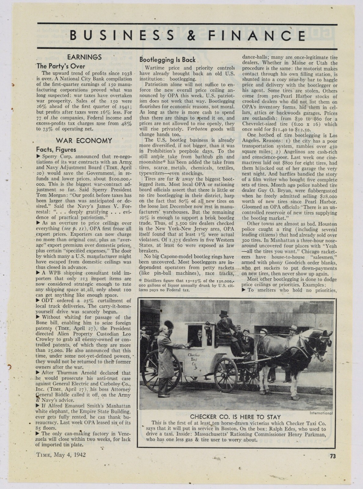 1942 Picture & Caption: Checker Cabs Horse Drawn Cabs in Boston for War Effort