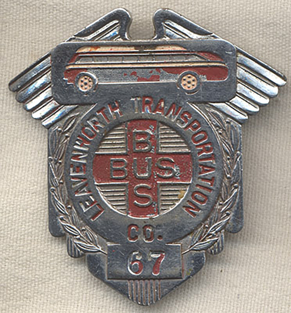 1940’s Leavenworth Transportation Co. Bus Drivers Hat Badge