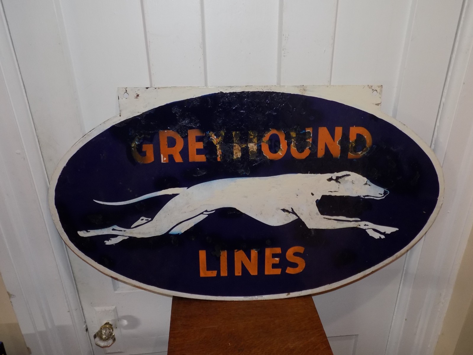 Vintage Greyhound Lines Double Sided Heavy Metal Sign