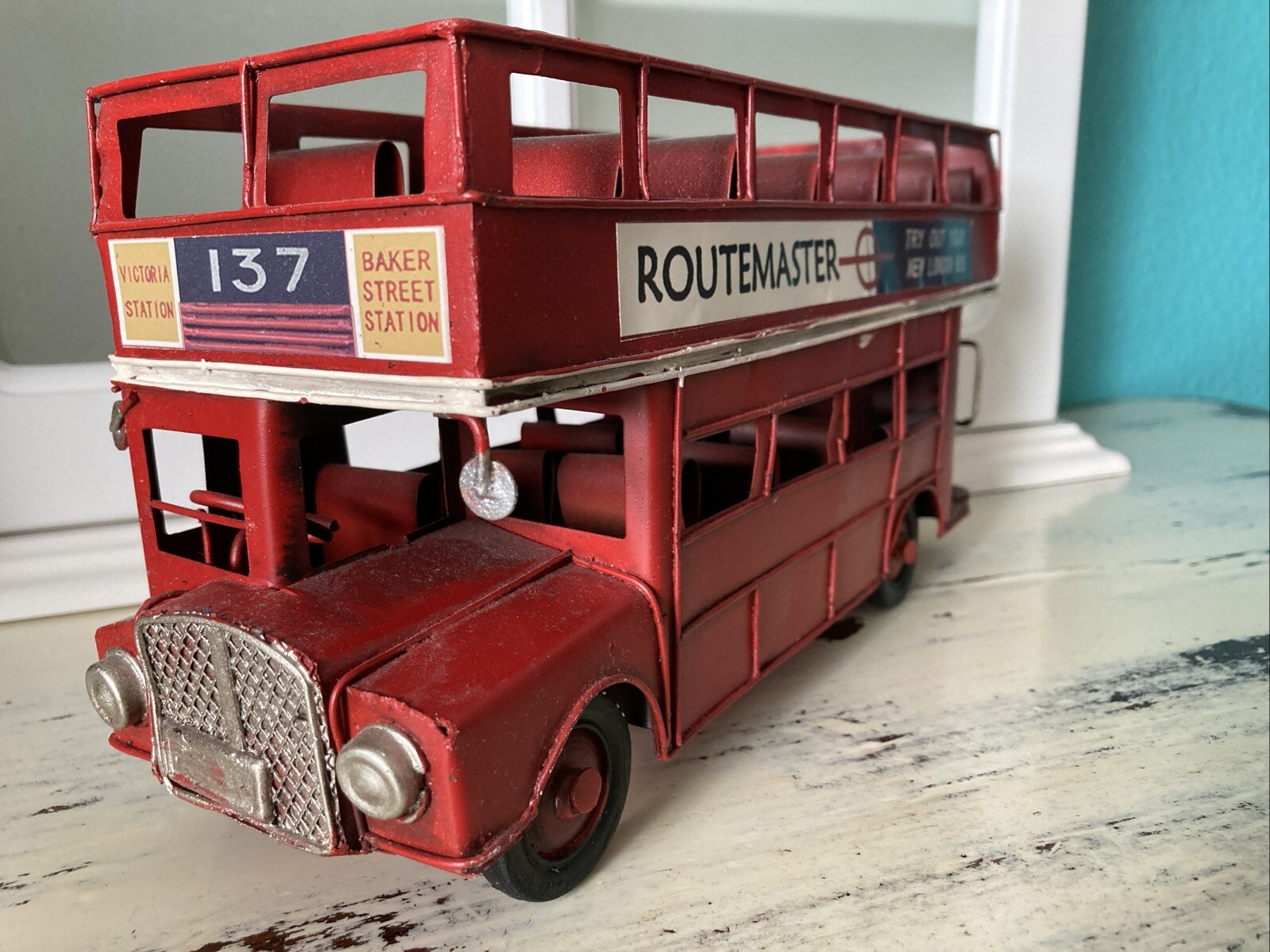 UK British Routemaster SightSee Double Decker Bus Metal Tin Vintage Transport