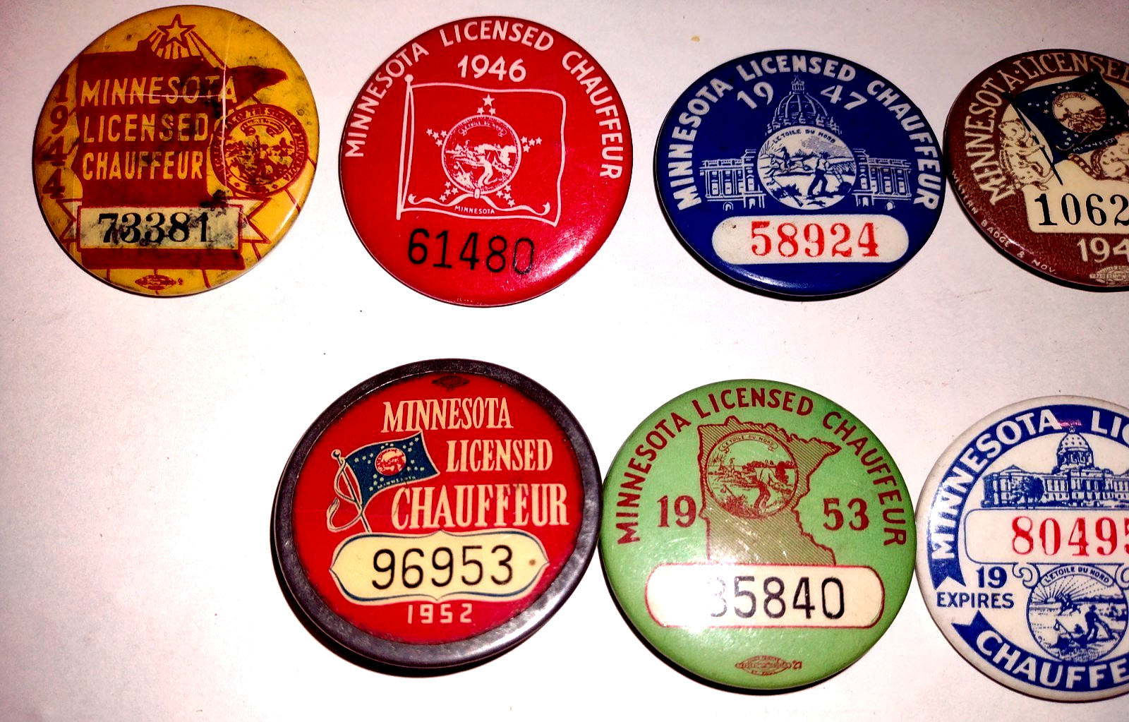 1940’s 1950’s Minnesota Chauffeur License Badge Buttons Pins Pinback MN Lot
