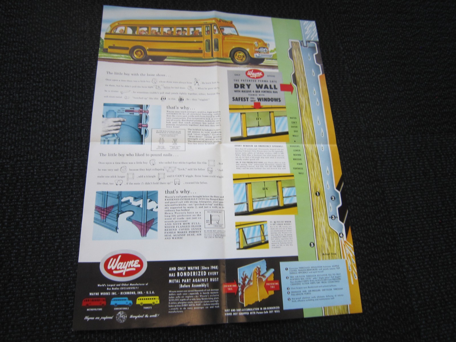Wayne School Buss Brochures – “rare” highgrade, 1954