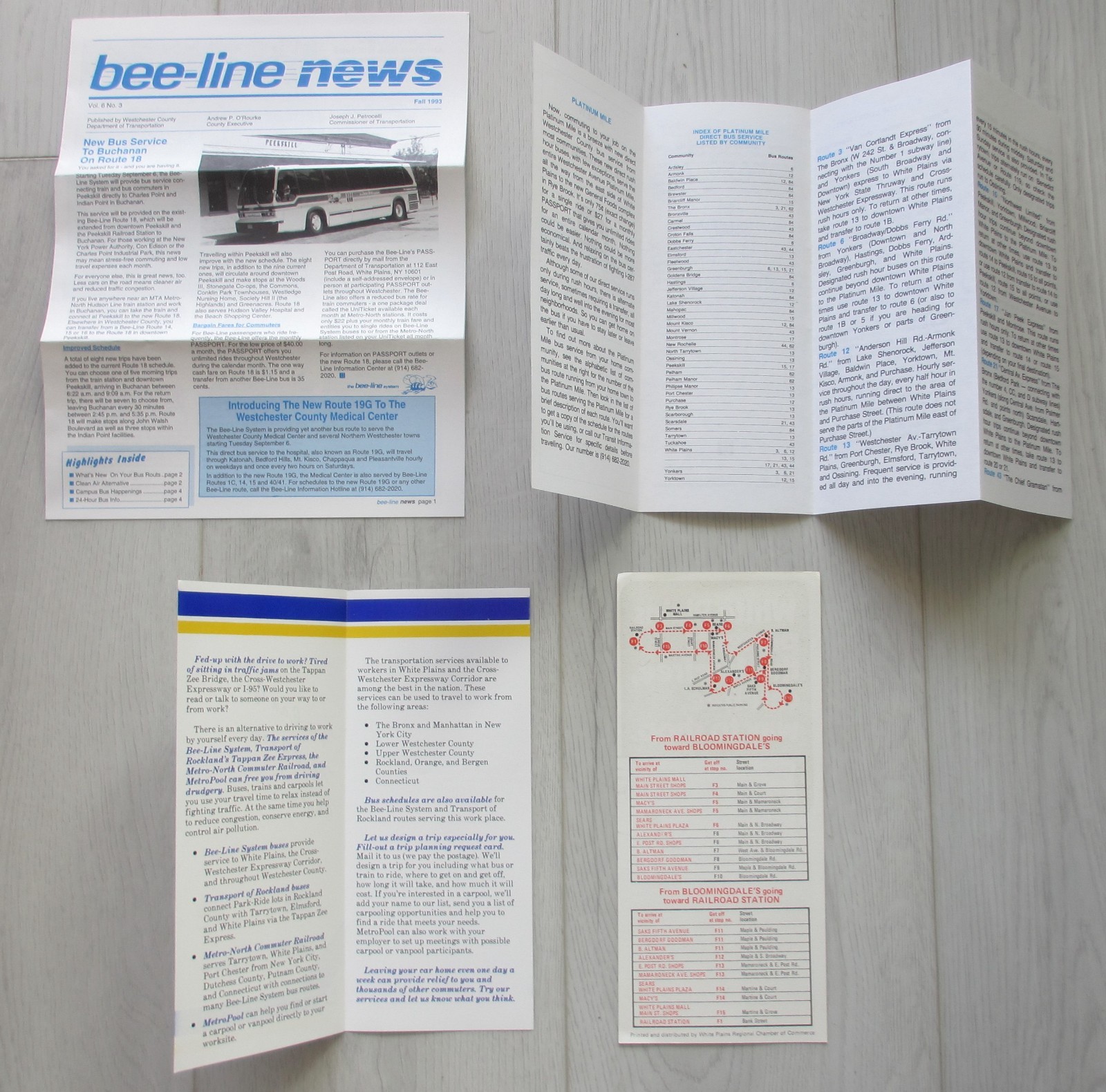 Lot of 4 Westchester County New York Bee-Line Bus Paper Items White Plains NY
