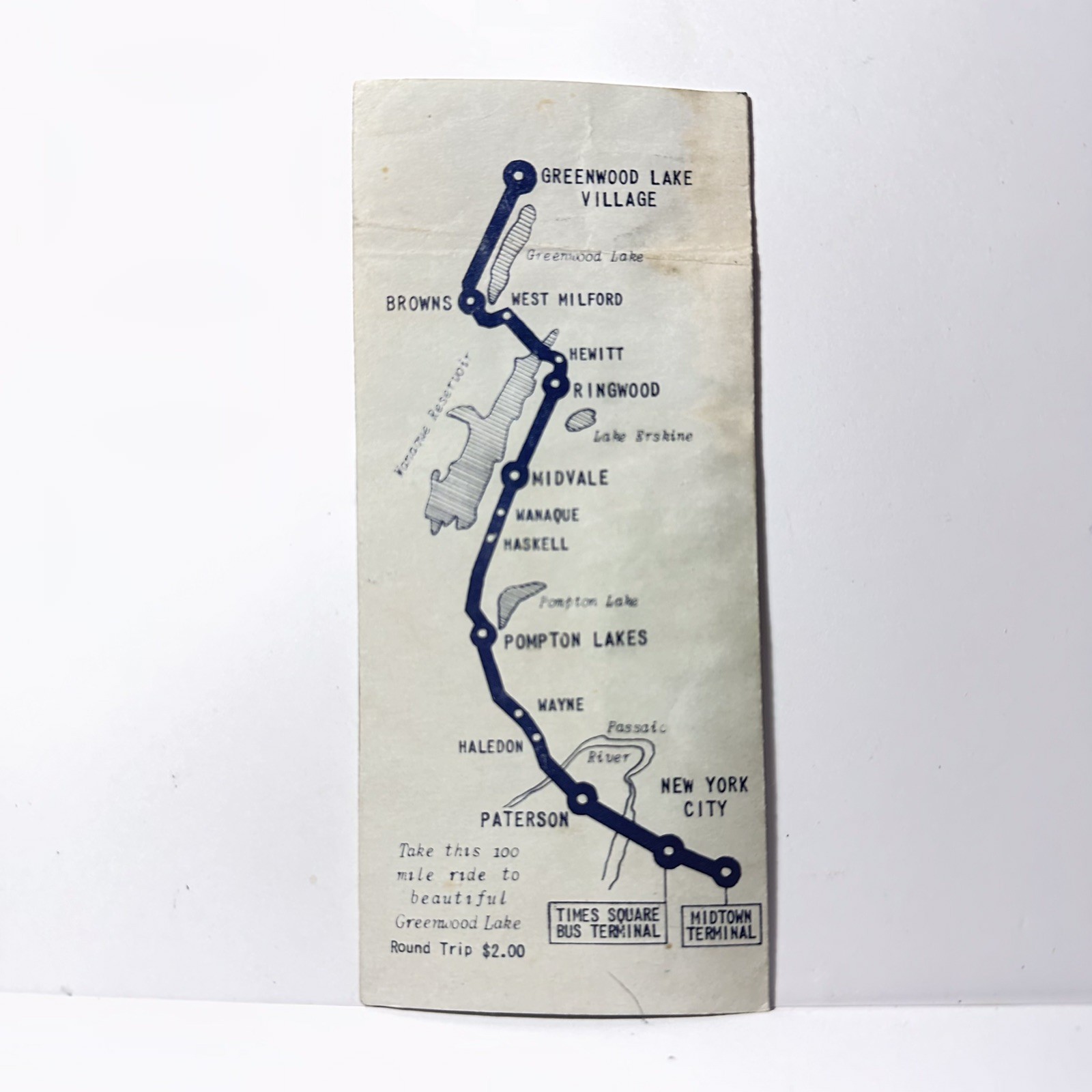 Public Service 1939 Vintage Bus Schedule New York Jersey Paterson Greenwood Lake